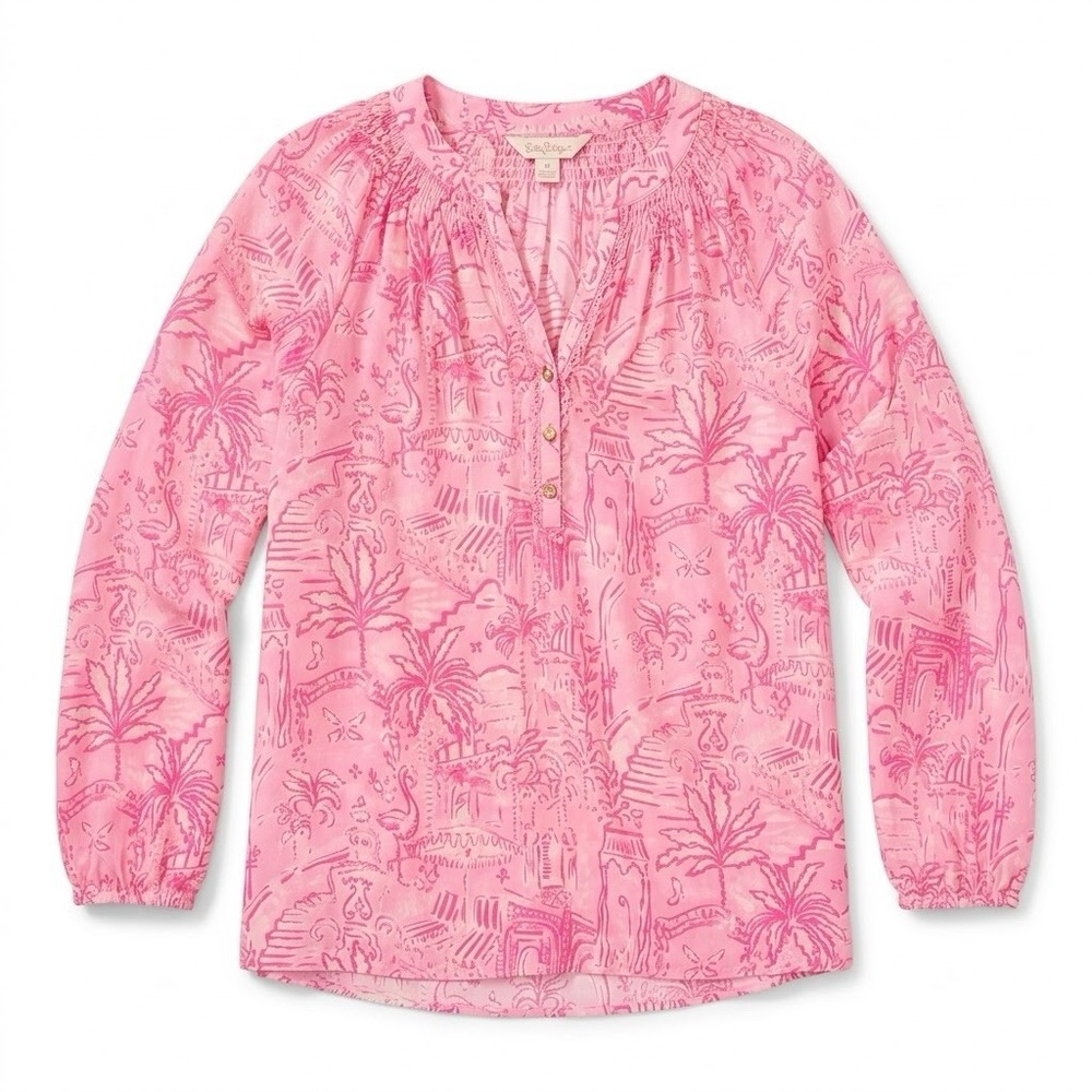 Lilly Pulitzer Elsa Silk Blouse Size Medium Pink